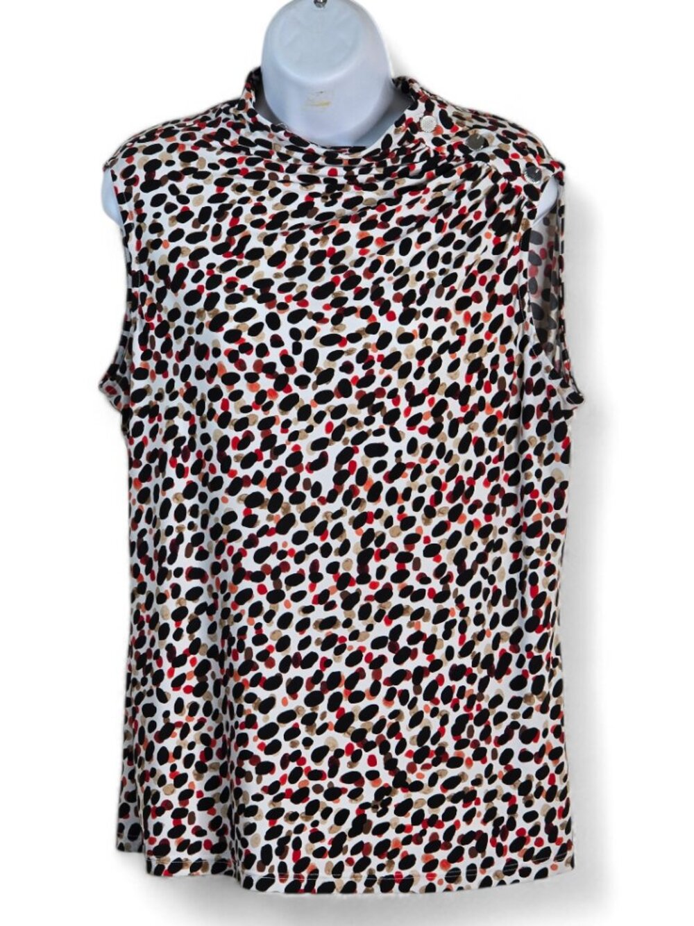 DKNY Sleeveless Mock Neck Top Womens Large Abstract Print Lightweight Career